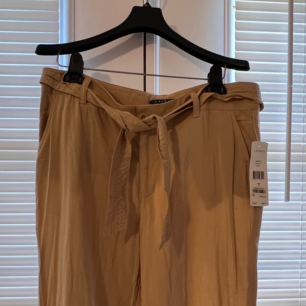 Ralph Lauren viscose (rayon) pants. Belt and ruched pant leg hem (optional).